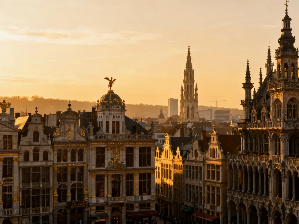 Panorama Brukseli łącząca historyczne kamienice Grand Place z nowoczesnym miastem