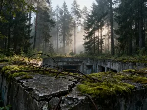 Złota godzina nad brzegiem Bałtyku w Karlskronie z widokiem na charakterystyczne żółte domy i zabytkową architekturę.