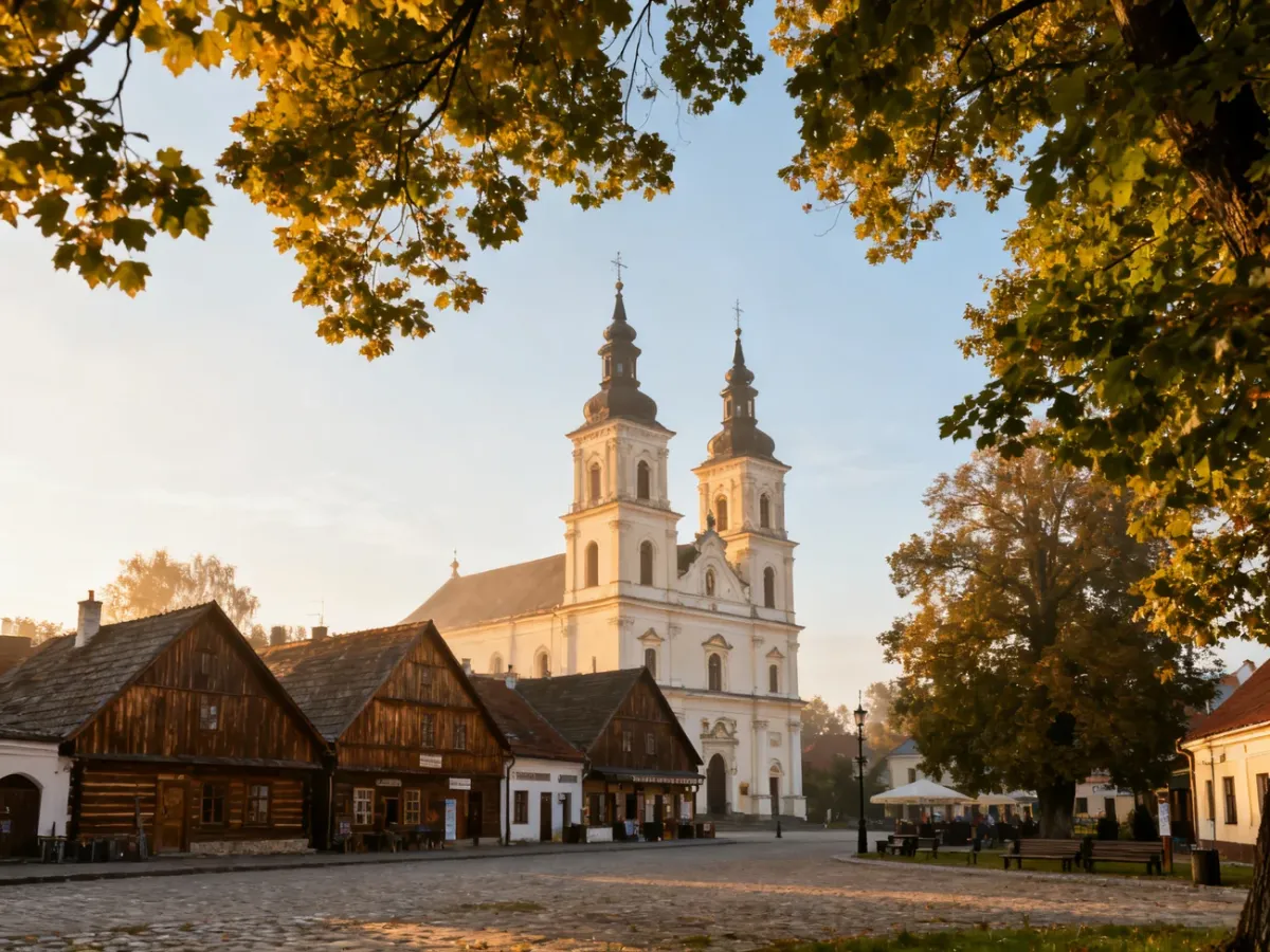 Widok na zabytkowy rynek Tykocina z kościołem Trójcy Przenajświętszej