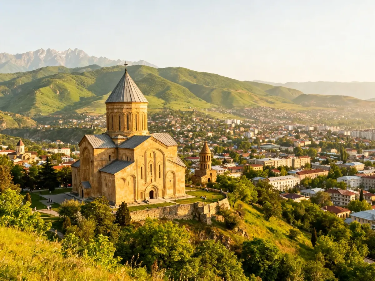 Panorama Kutaisi z katedrą Bagrati na pierwszym planie