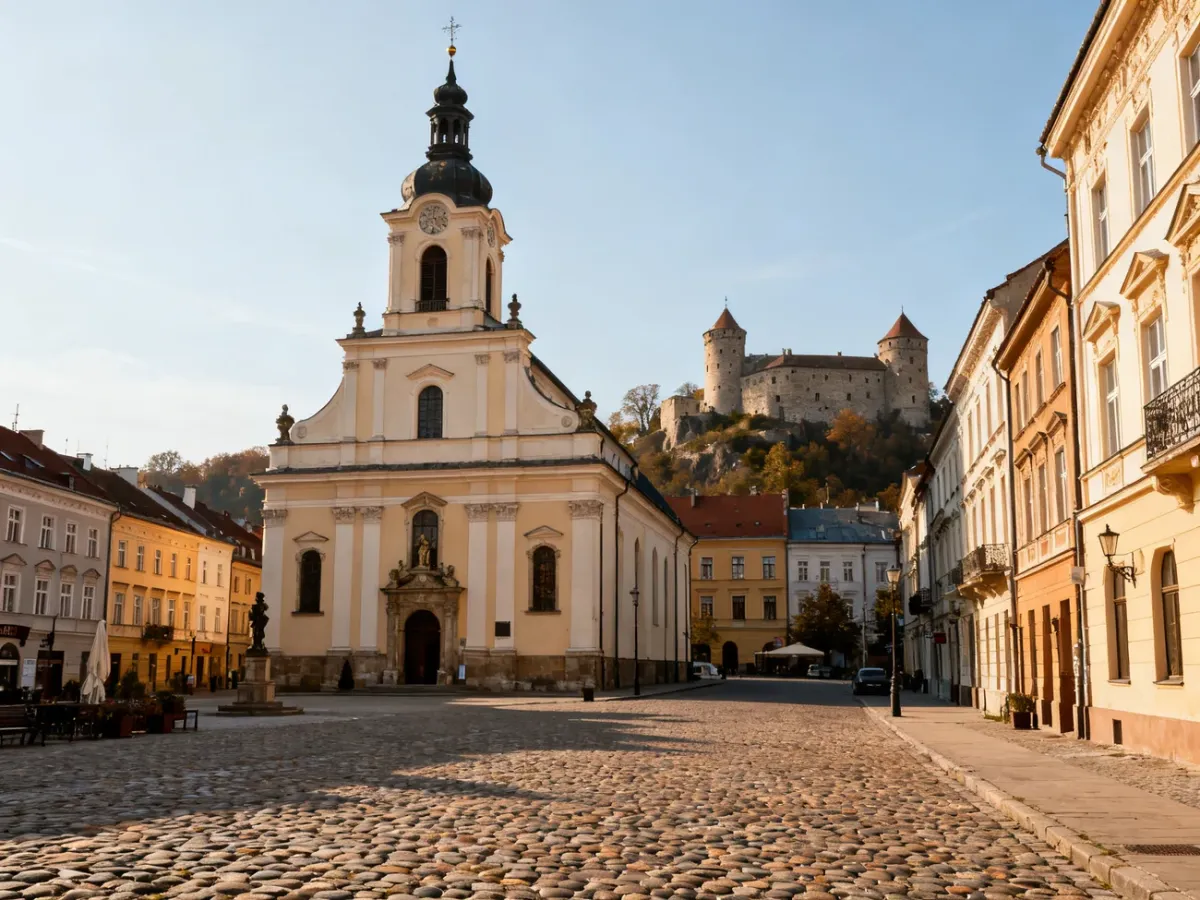 Katedra św. Mikołaja wśród zabytkowej zabudowy Bielska-Białej