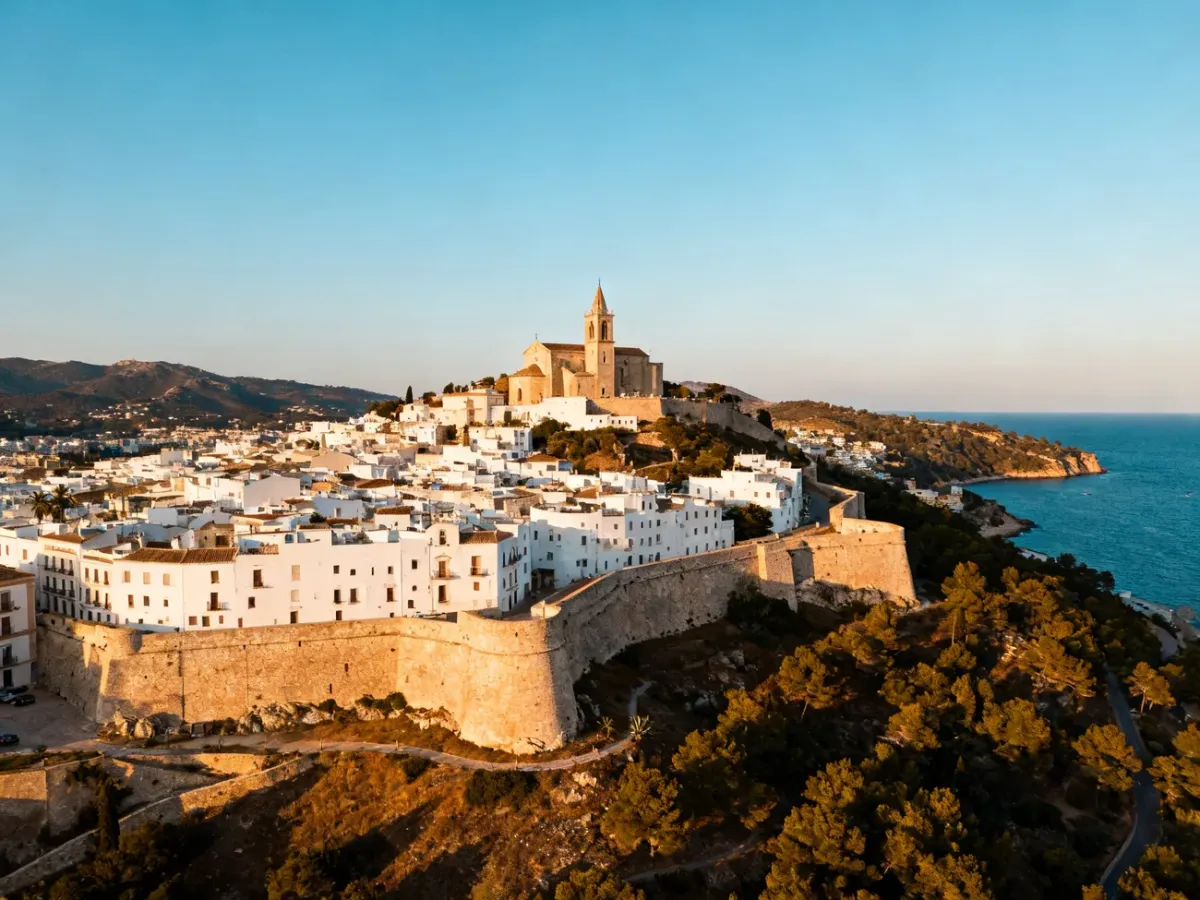 Panorama Dalt Vila z katedrą i widokiem na wybrzeże Ibizy