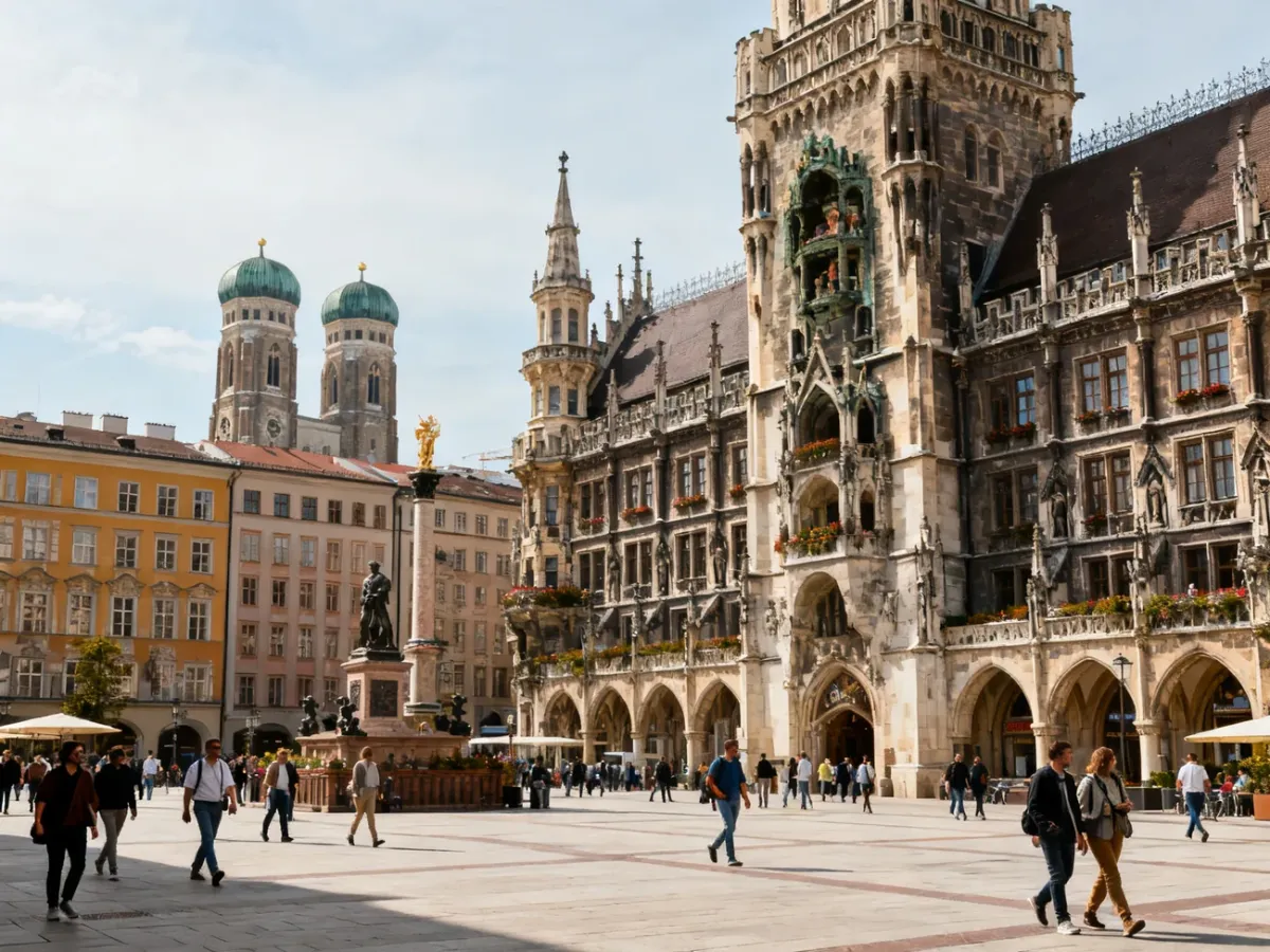 Marienplatz with the New Town Hall and Frauenkirche in Munich