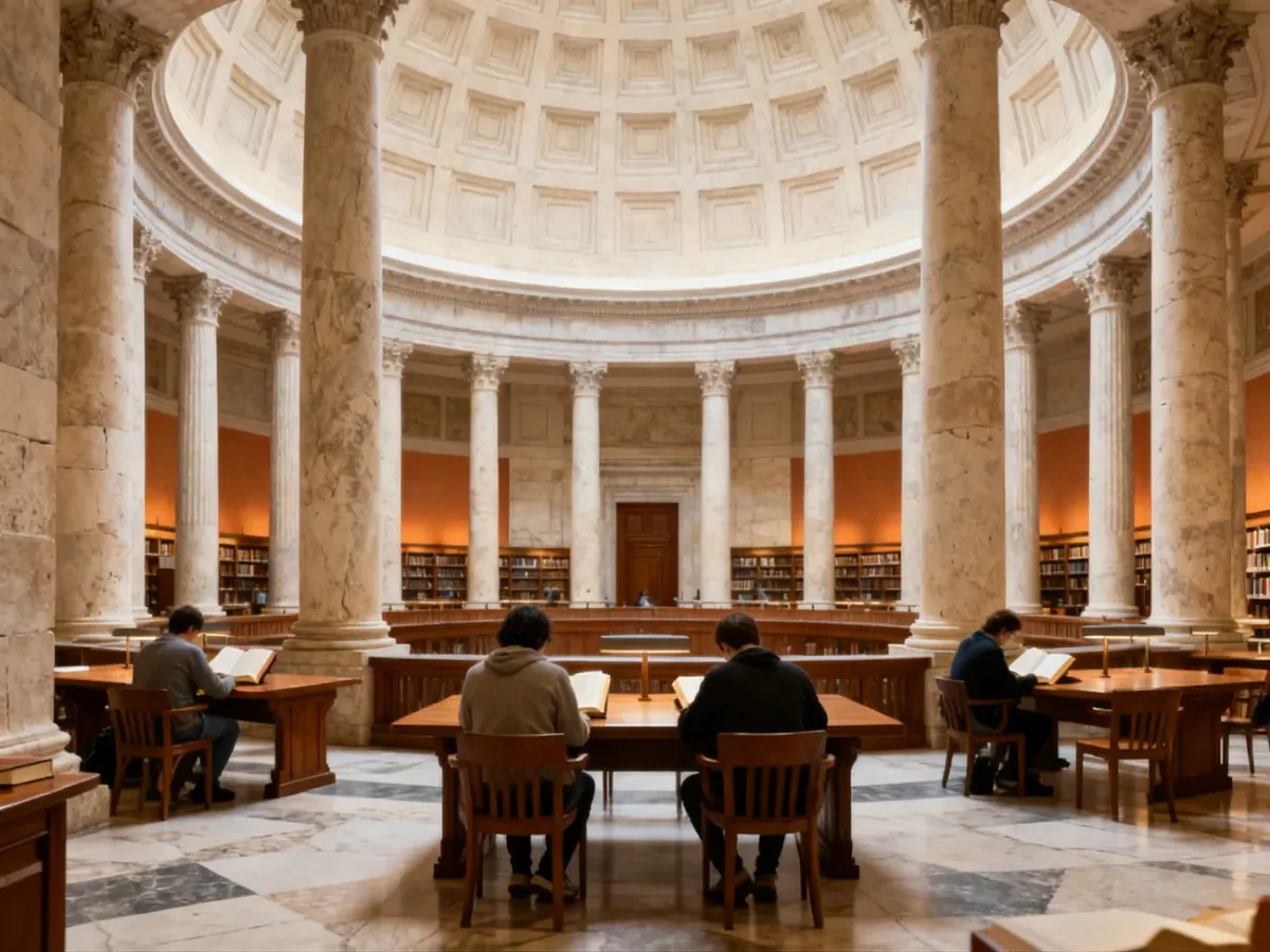 Wnętrze Manchester Central Library z kopułą, kolumnami i czytelnią