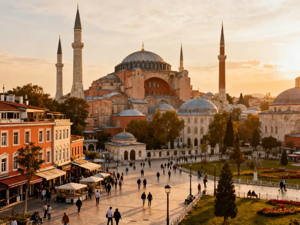 Panorama historycznej dzielnicy Sultanahmet z Hagią Sophią i Błękitnym Meczetem