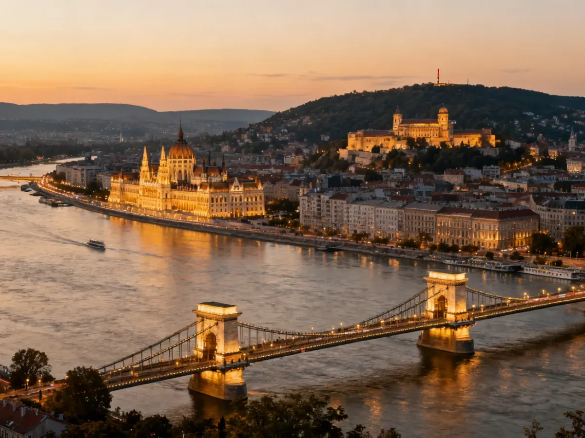 Panorama Budapesztu z Parlamentem, Zamkiem Królewskim i Dunajem