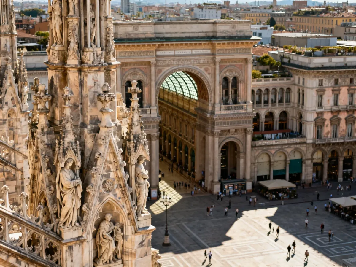 Widok na mediolańską katedrę Duomo i historyczne centrum miasta