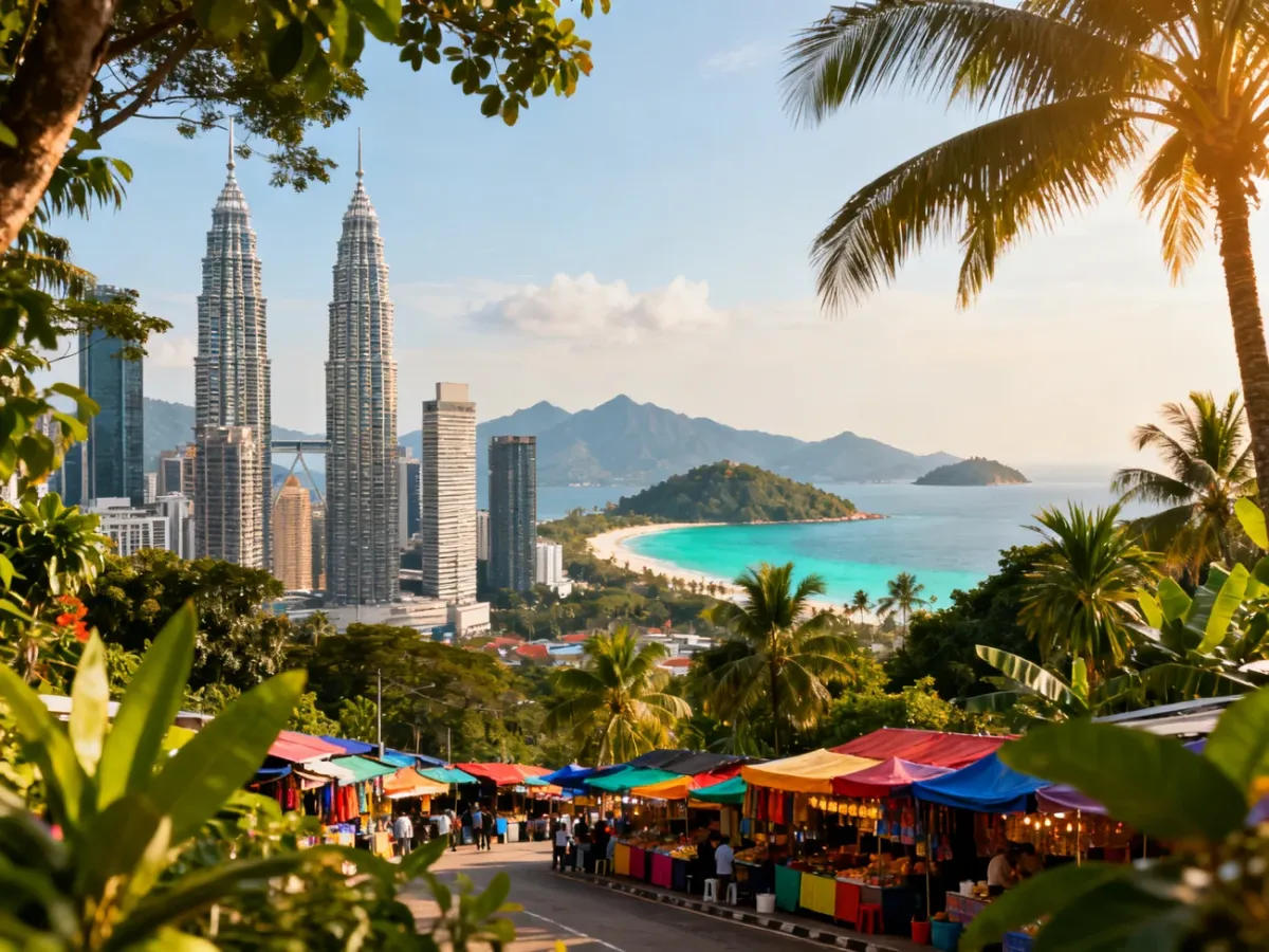 Panoramic view symbolizing Malaysia’s cities, nature and tropical islands