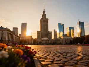 Majestatyczny Kanion Szaryński w Kazachstanie o zachodzie słońca, ukazujący formacje skalne z czerwonego piaskowca.