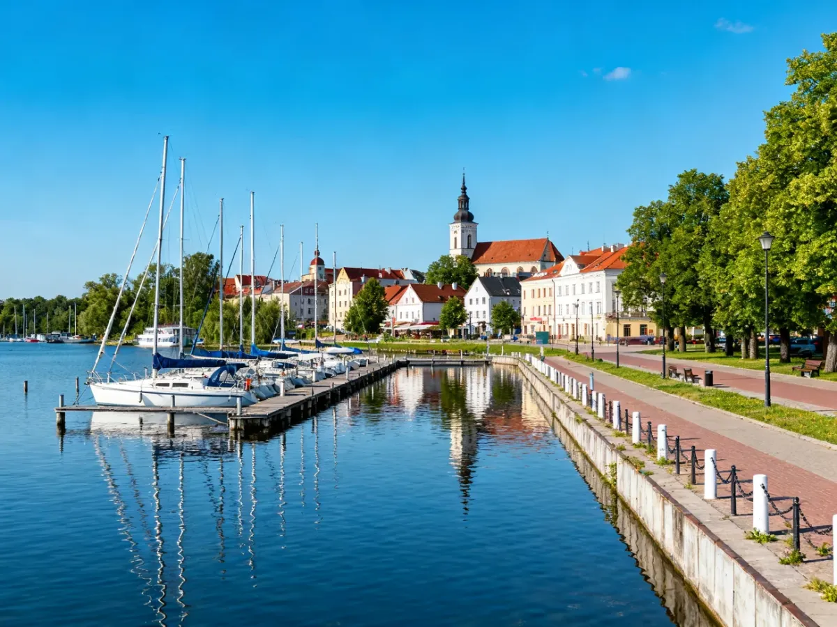 Marina and lakeside scenery of Giżycko on Lake Niegocin