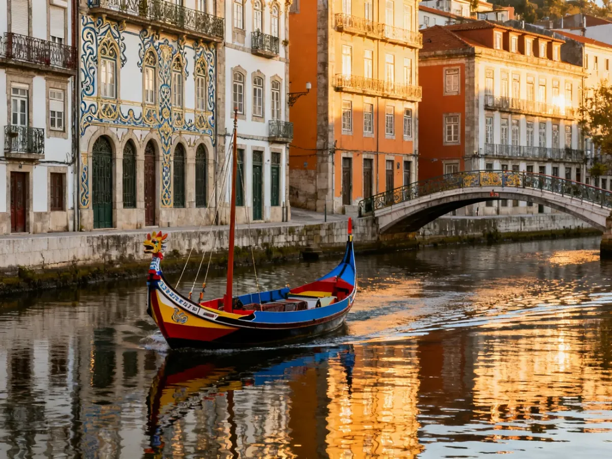 Kolorowa łódź Moliceiro na kanale w historycznym centrum Aveiro