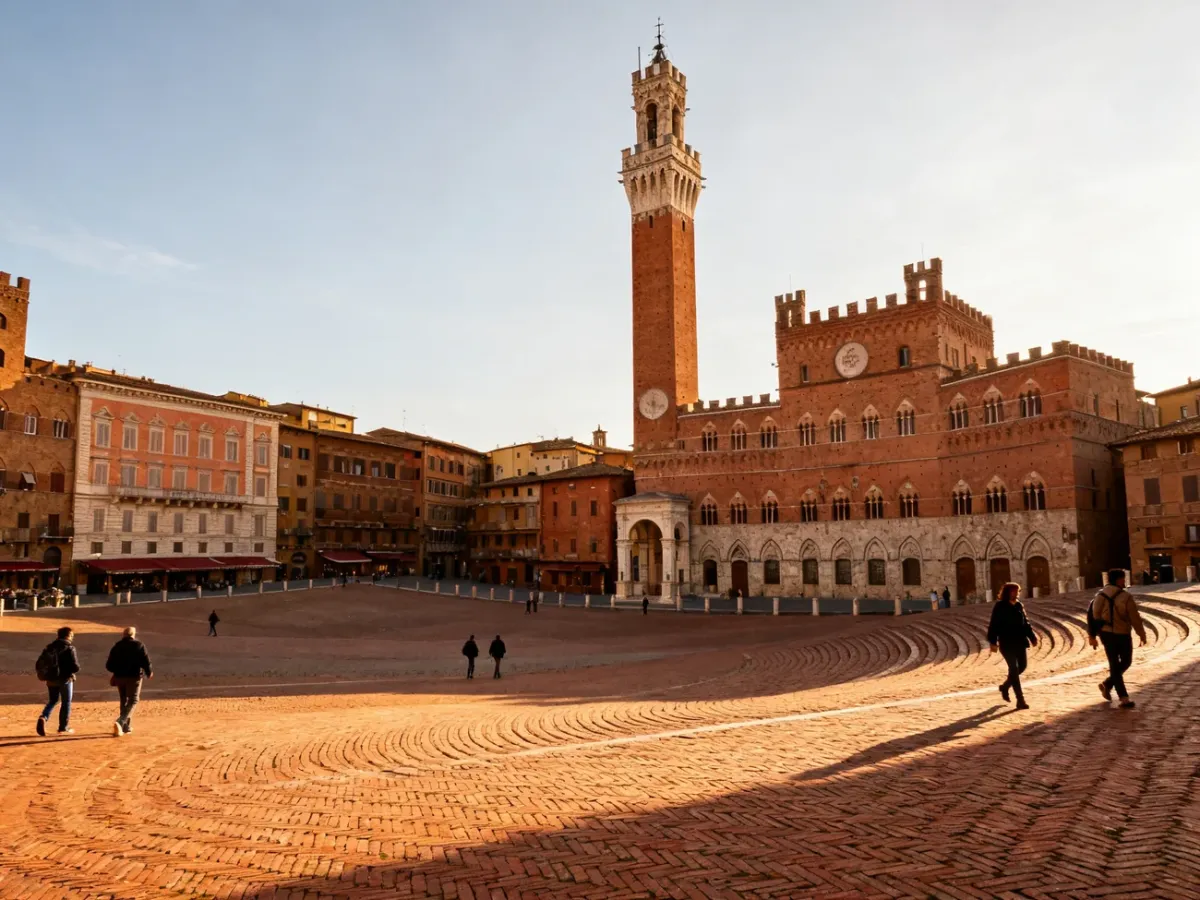 Piazza del Campo w Sienie z Palazzo Pubblico i Torre del Mangia