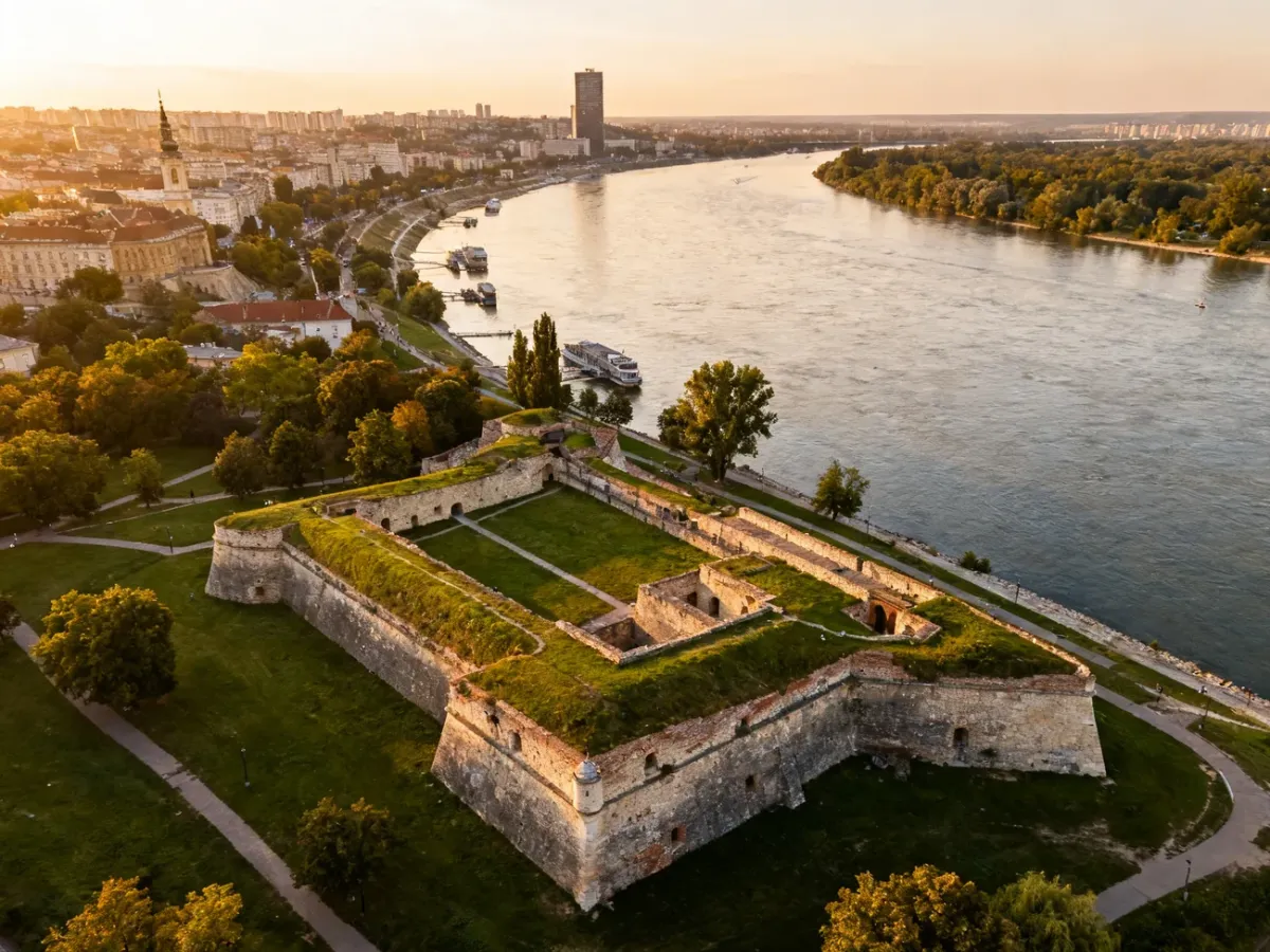 Panorama Belgradu z twierdzy Kalemegdan nad ujściem Sawy do Dunaju
