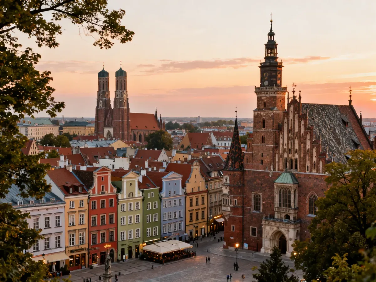 Panoramic view of Wrocław Market Square and historic Old Town architecture