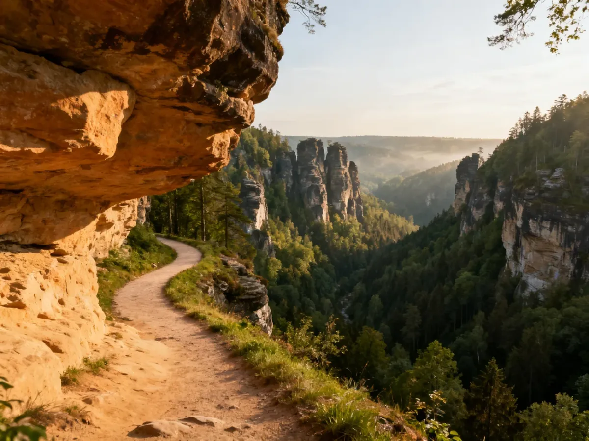 Panoramiczny widok na piaskowcowe skały i lasy Czeskiej Szwajcarii