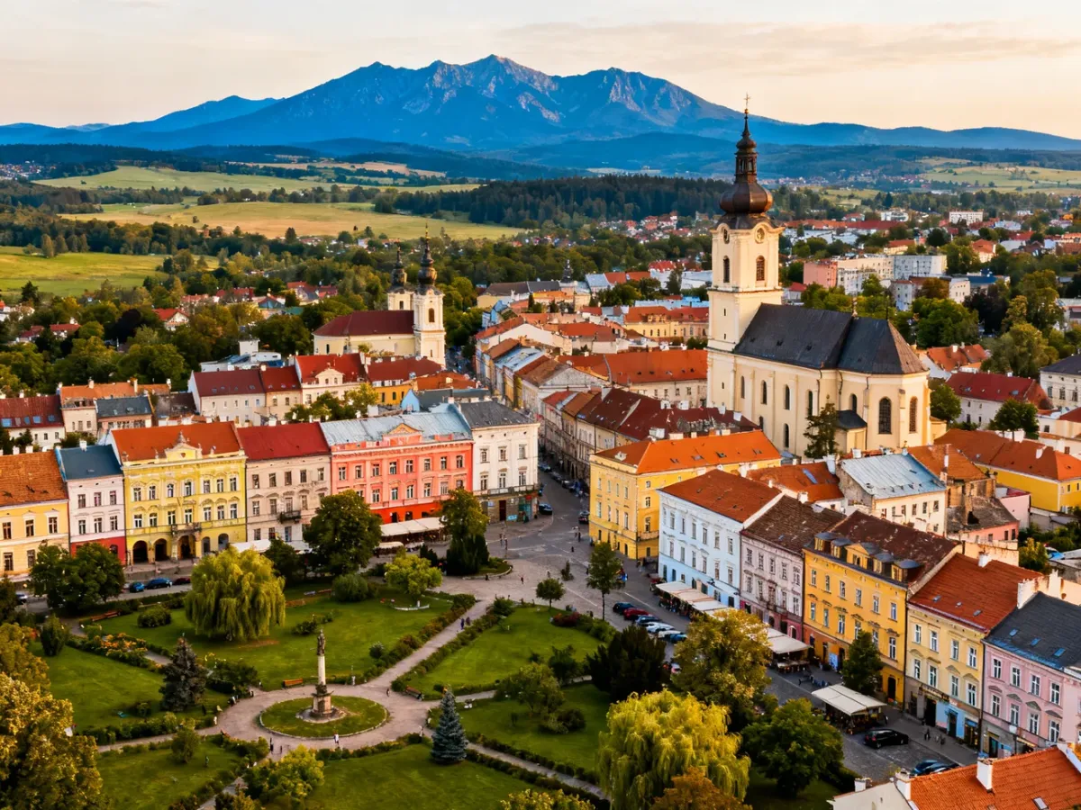 Panorama Jeleniej Góry z historycznym centrum i Karkonoszami w tle