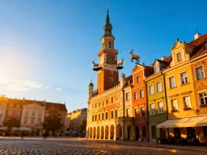 Wąska uliczka w Esteponie z białymi domami ozdobionymi kwiatami, prowadząca do słonecznego placu z fontanną.