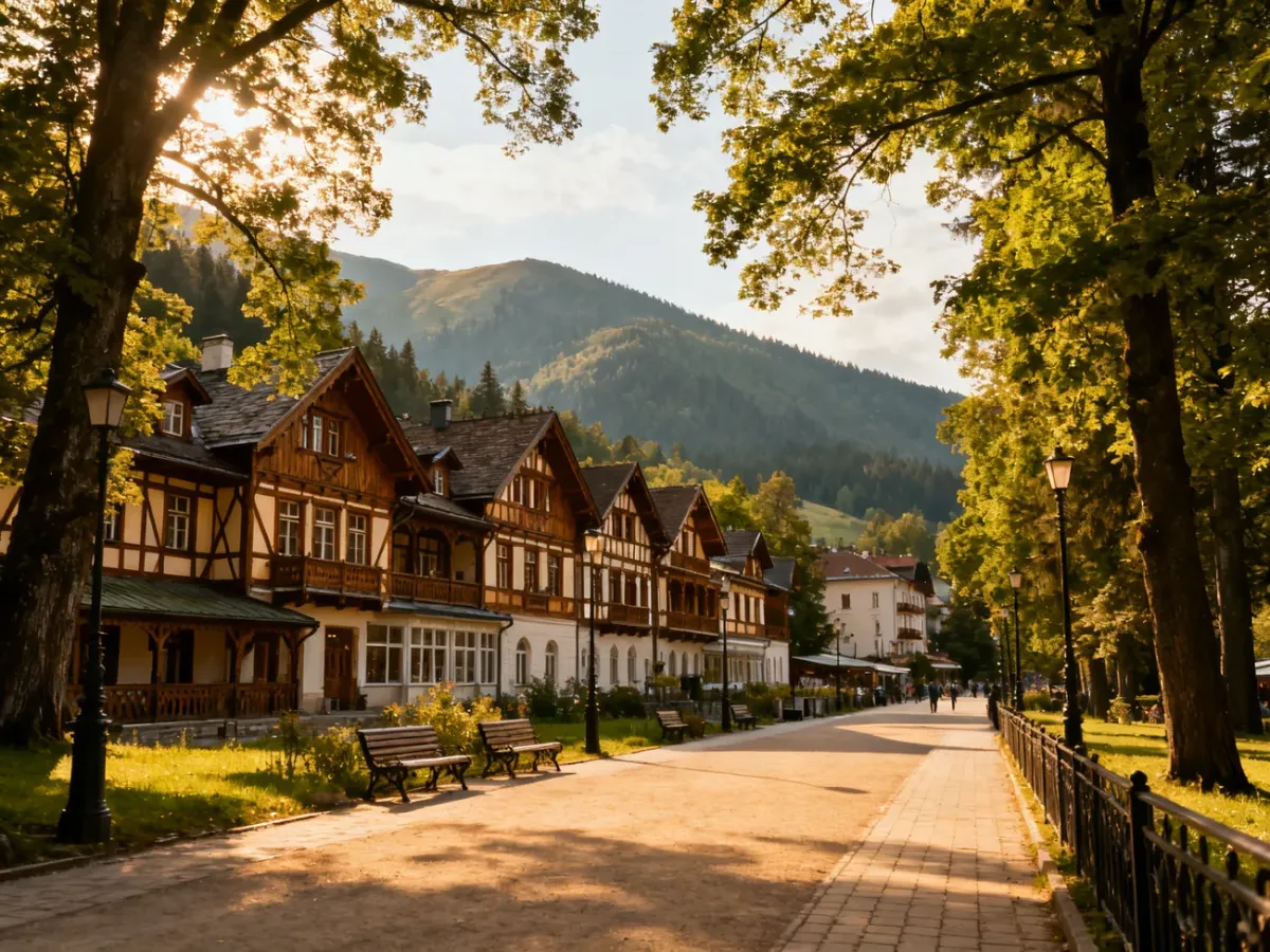 Panorama Krynicy-Zdroju otoczonej zielonymi górami