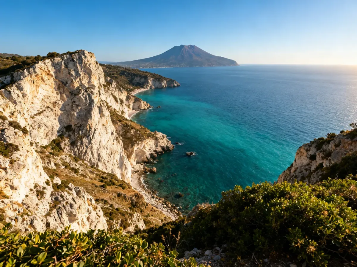 Panorama Capo Vaticano z klifów w pobliżu latarni morskiej