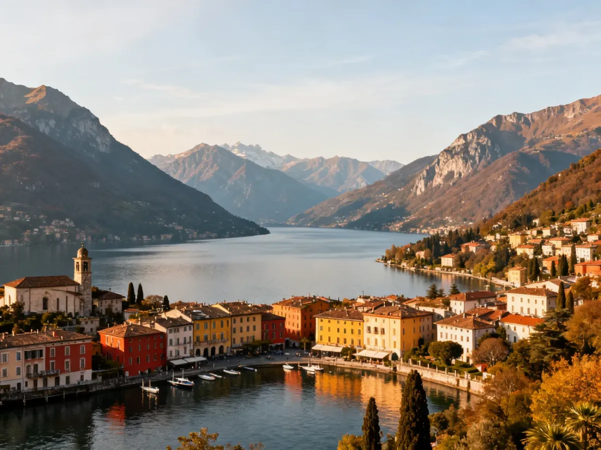 Panorama Bellagio nad Jeziorem Como z górami w tle