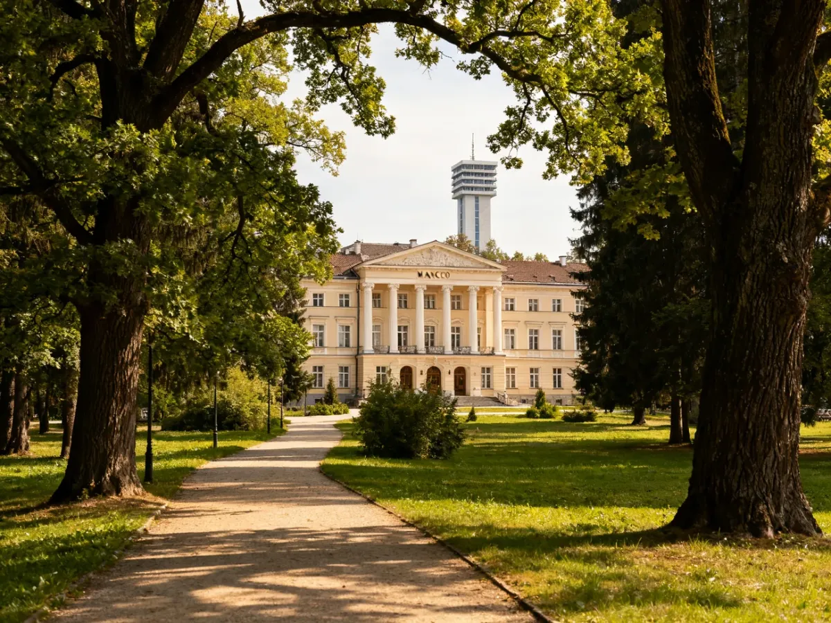 Park Zdrojowy with Sanatorium Marconi and the graduation tower in Busko-Zdrój