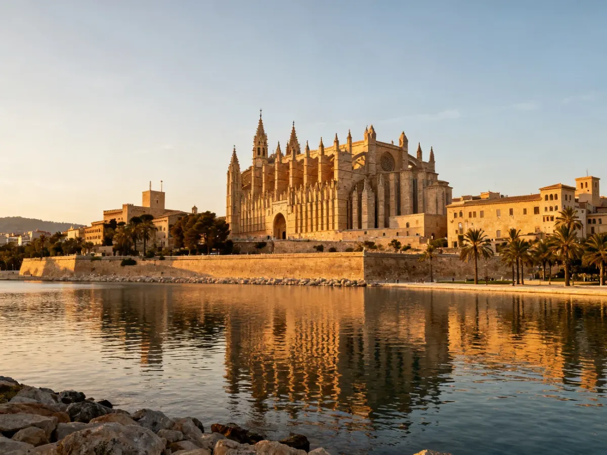 Widok na katedrę La Seu i zabytkowe centrum Palmy z Parc de la Mar