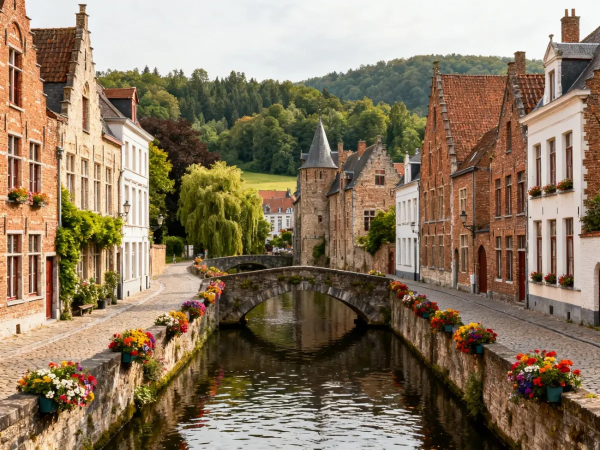 Panorama Belgii łącząca średniowieczne miasto Flandrii z zielonymi wzgórzami Walonii